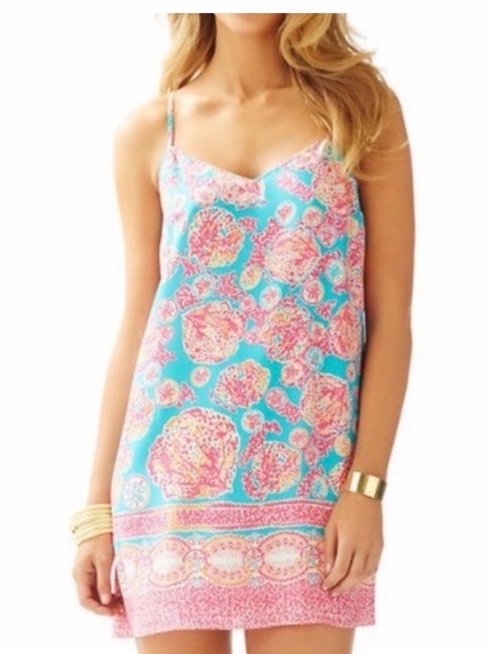 Lilly Pulitzer Turquoise, Pink & Orange Printed Slip Dress